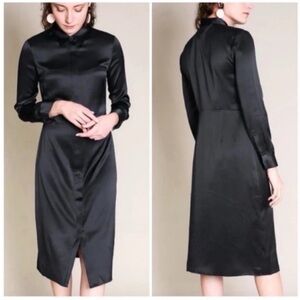 Jenni Kayne 100% Silk Satin Shirt Dress Midi Black
